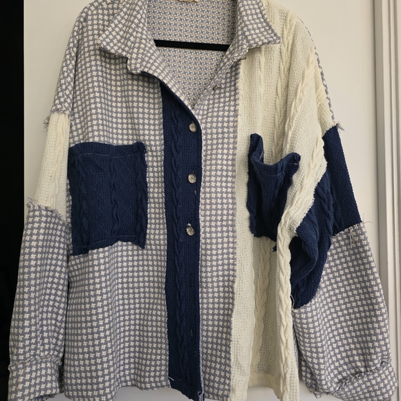 POL Blue and Cream Checkered Utility Jacket - Picture 2 of 3